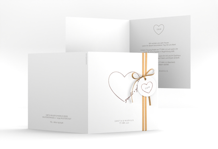 Hochzeitseinladung Lebenstraum quadr. Klappkarte weiss rosegold