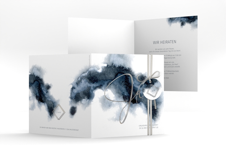 Hochzeitseinladung Aquarellic quadr. Klappkarte weiss silber