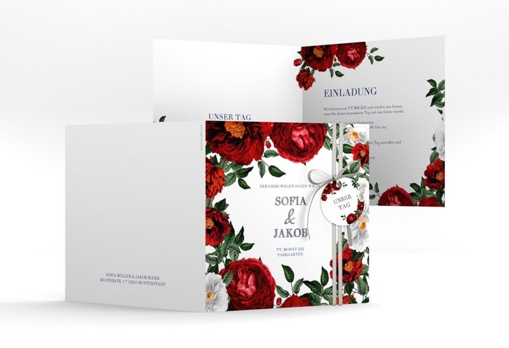 Einladungskarte Hochzeit Florista quadr. Klappkarte weiss silber
