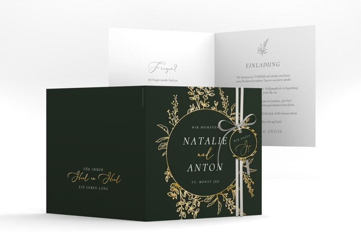 Hochzeitseinladung Herbs quadr. Klappkarte gruen gold