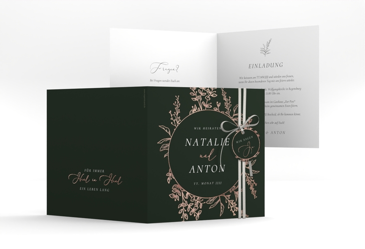 Hochzeitseinladung Herbs quadr. Klappkarte gruen rosegold