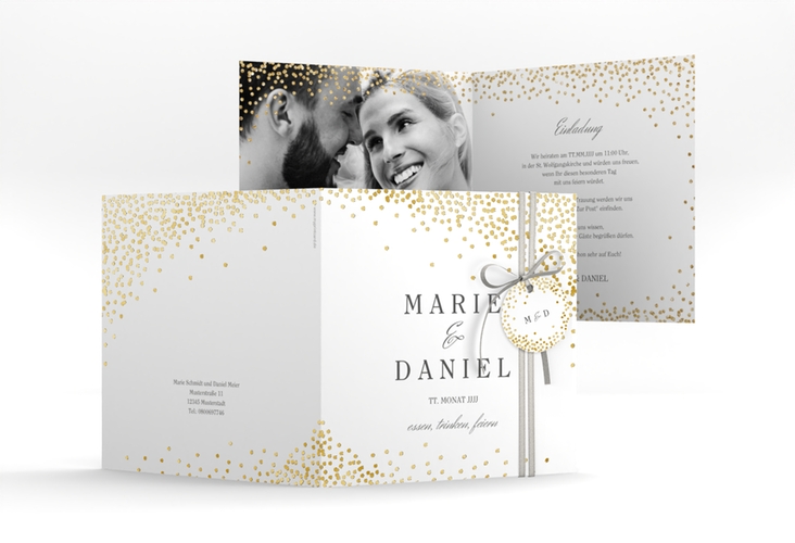 Hochzeitseinladung Glitter quadr. Klappkarte weiss gold