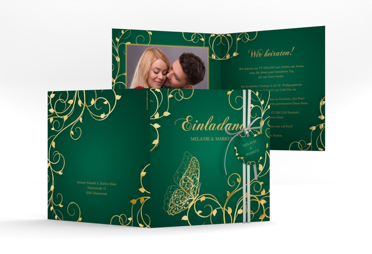 Hochzeitseinladung Eternity quadr. Klappkarte gruen gold