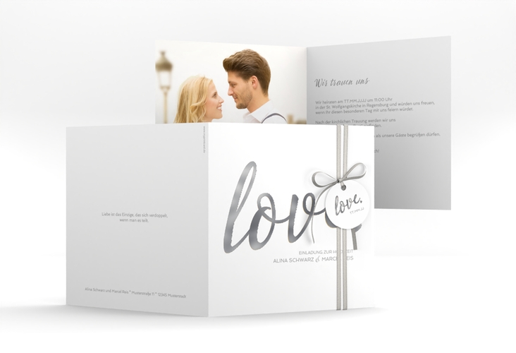 Hochzeitseinladung Glam quadr. Klappkarte weiss silber