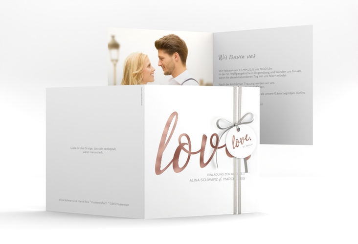 Hochzeitseinladung Glam quadr. Klappkarte weiss rosegold