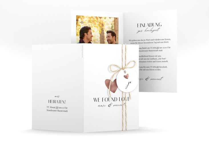 Einladungskarte Hochzeit Liebesbote A6 Klappkarte hoch bunt rosegold