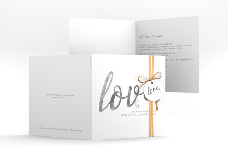Hochzeitseinladung Glam quadr. Klappkarte weiss silber
