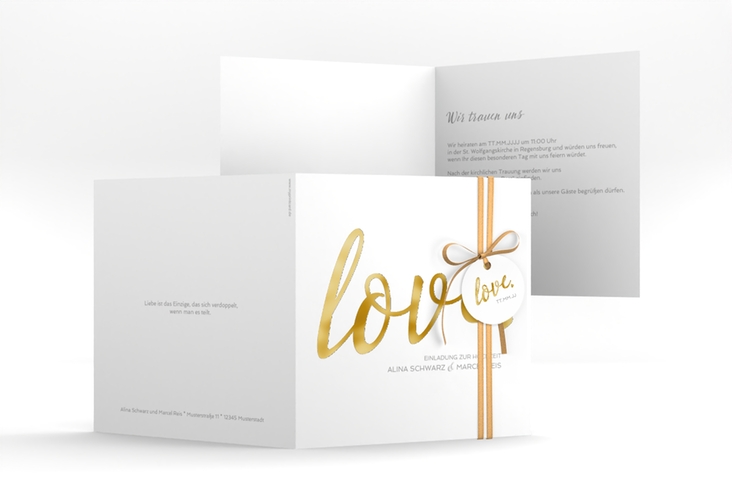 Hochzeitseinladung Glam quadr. Klappkarte weiss gold