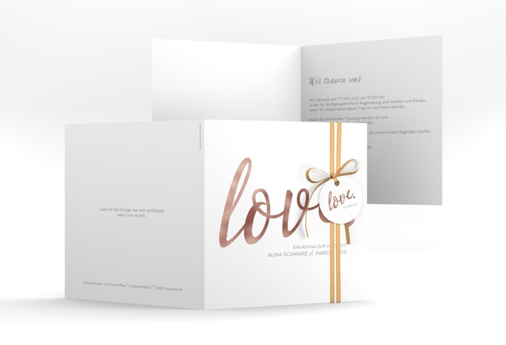 Hochzeitseinladung Glam quadr. Klappkarte weiss rosegold