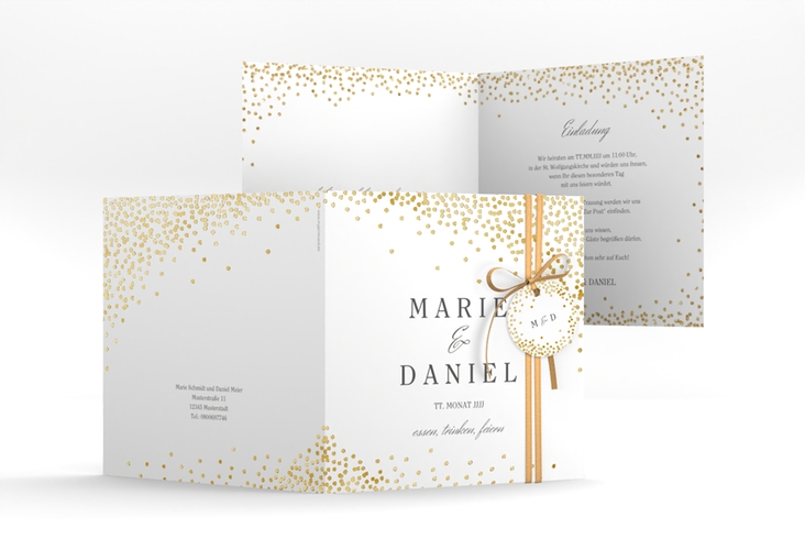 Hochzeitseinladung Glitter quadr. Klappkarte weiss gold