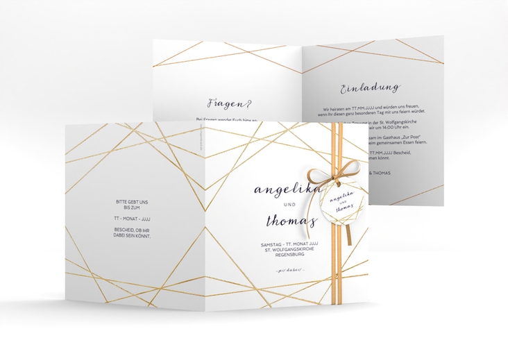 Hochzeitseinladung Asymmetry quadr. Klappkarte weiss gold