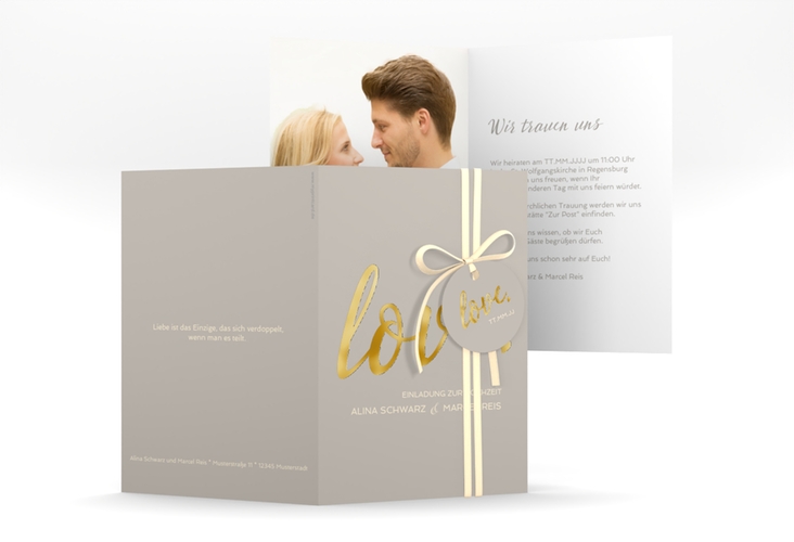 Einladungskarte Hochzeit Glam A6 Klappkarte hoch grau gold