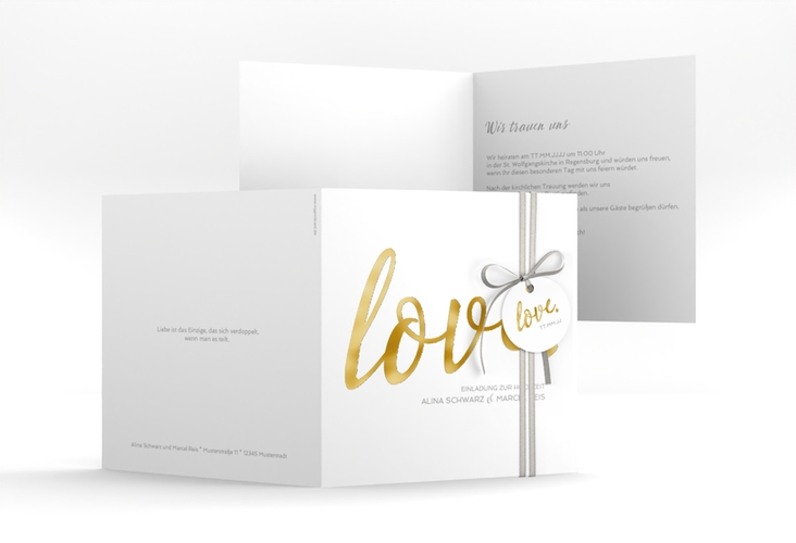 Hochzeitseinladung Glam quadr. Klappkarte weiss gold