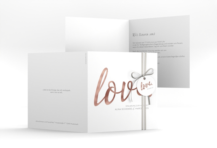 Hochzeitseinladung Glam quadr. Klappkarte weiss rosegold