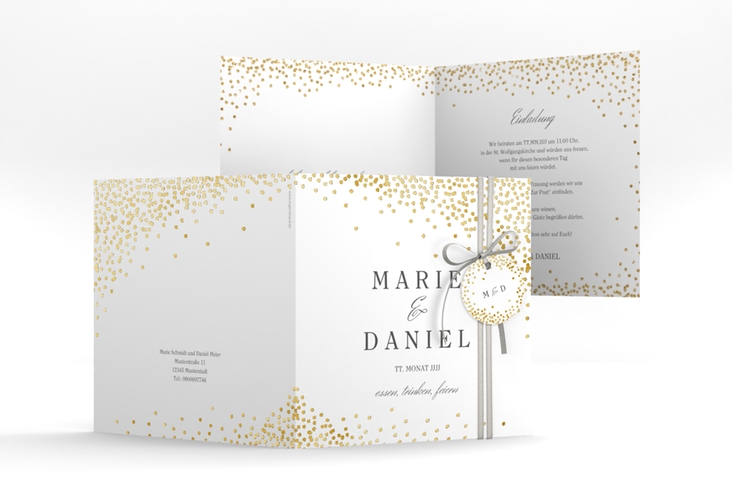 Hochzeitseinladung Glitter quadr. Klappkarte weiss gold