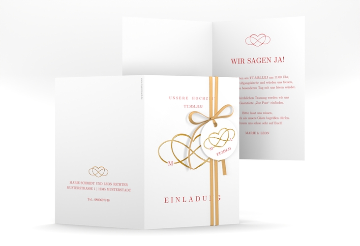 Einladungskarte Hochzeit Infinity A6 Klappkarte hoch rot gold