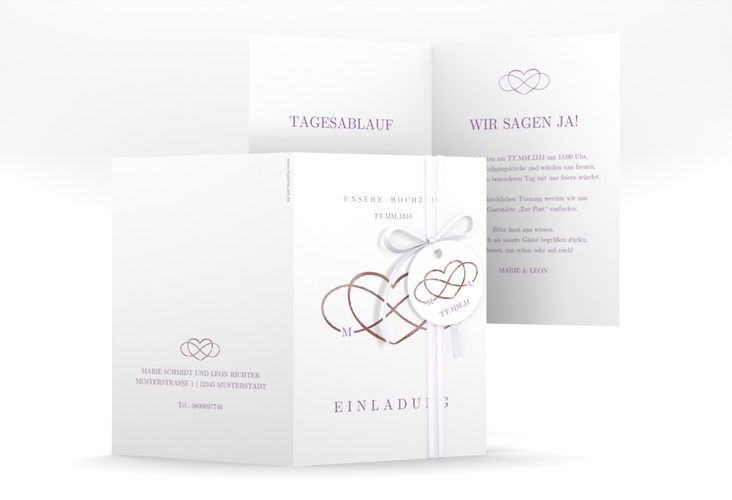 Einladungskarte Hochzeit Infinity A6 Klappkarte hoch lila rosegold