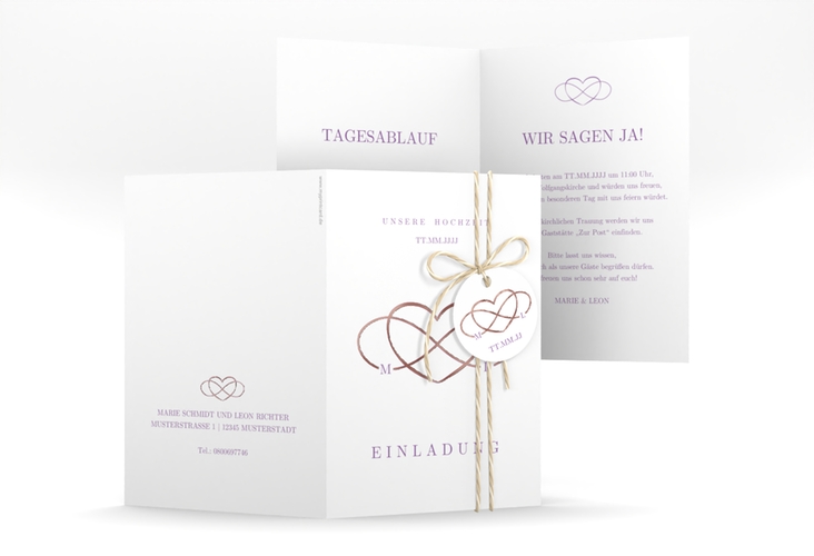 Einladungskarte Hochzeit Infinity A6 Klappkarte hoch lila rosegold