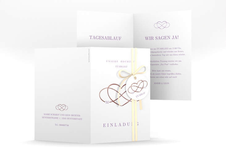 Einladungskarte Hochzeit Infinity A6 Klappkarte hoch lila rosegold