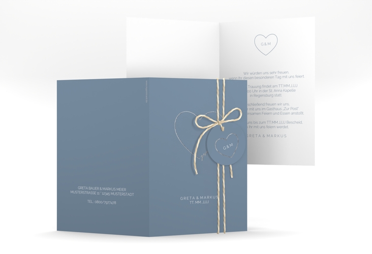 Einladungskarte Hochzeit Lebenstraum A6 Klappkarte hoch blau silber