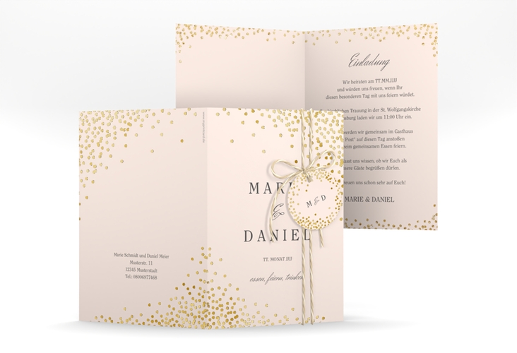Einladungskarte Hochzeit Glitter A6 Klappkarte hoch rosa gold