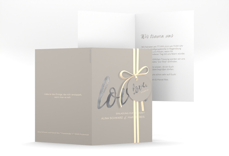 Einladungskarte Hochzeit Glam A6 Klappkarte hoch grau silber