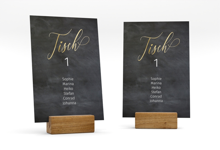 Tischaufsteller Hochzeit Chalkboard Tischaufsteller gold mit Folien-Veredelung
