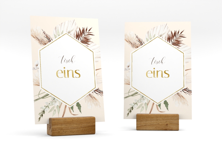 Tischnummer Hochzeit Bohemian Tischaufsteller gold
