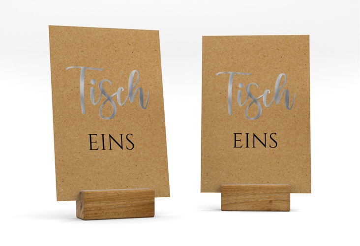 Tischnummer Hochzeit Noble Tischaufsteller silber mit elegantem Schriftzug