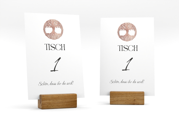 Tischnummer Hochzeit Lebensbaum Tischaufsteller rosegold im Stil der Kelten und Wikinger