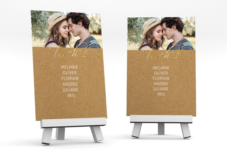Tischaufsteller Hochzeit Big Picture Tischaufsteller gold mit Foto des Brautpaars