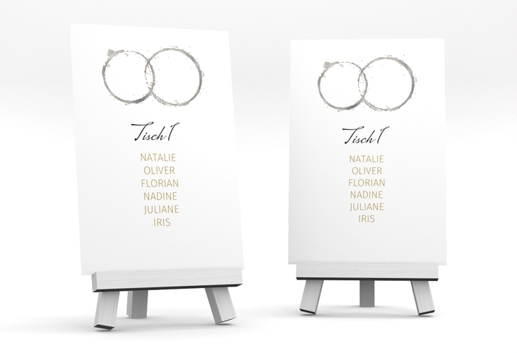 Tischaufsteller Hochzeit Trauringe Tischaufsteller silber minimalistisch gestaltet mit zwei Eheringen