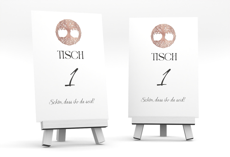 Tischnummer Hochzeit Lebensbaum Tischaufsteller rosegold im Stil der Kelten und Wikinger