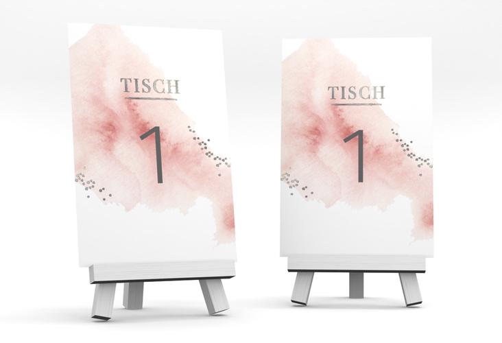 Tischnummer Hochzeit Pastell Tischaufsteller silber