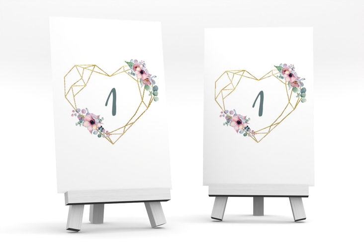 Tischnummer Hochzeit Herzgold Tischaufsteller gold