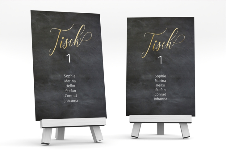 Tischaufsteller Hochzeit Chalkboard Tischaufsteller gold mit Folien-Veredelung