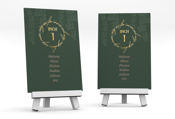 Tischaufsteller Hochzeit Efeugrün Tischaufsteller gold im Fantasy-Elfen-Design mit Efeu