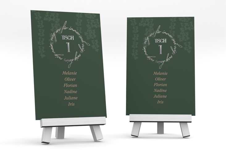 Tischaufsteller Hochzeit Efeugrün Tischaufsteller silber im Fantasy-Elfen-Design mit Efeu