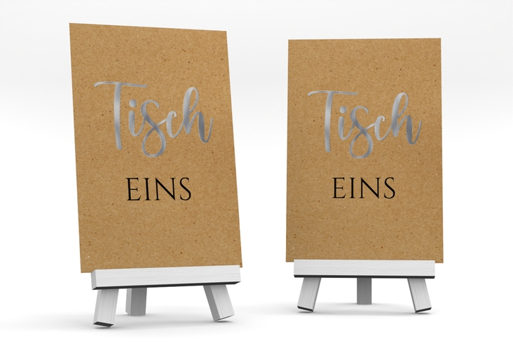 Tischnummer Hochzeit Noble Tischaufsteller silber mit elegantem Schriftzug