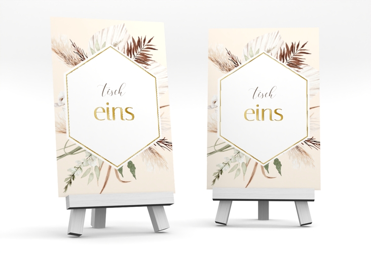 Tischnummer Hochzeit Bohemian Tischaufsteller gold
