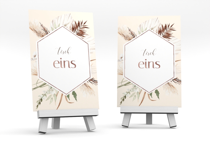 Tischnummer Hochzeit Bohemian Tischaufsteller rosegold