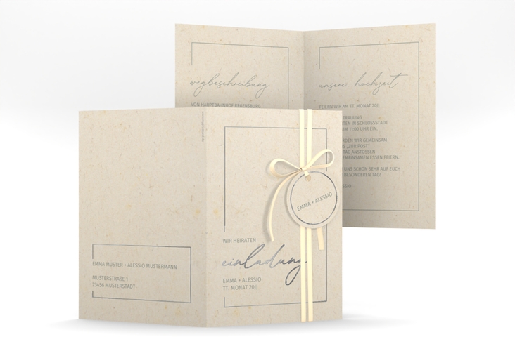 Einladungskarte Hochzeit Simple Line A6 Klappkarte hoch beige silber