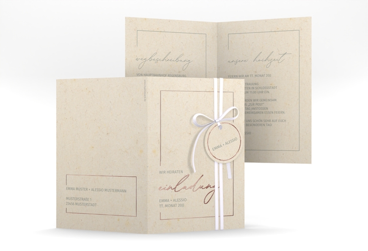 Einladungskarte Hochzeit Simple Line A6 Klappkarte hoch beige rosegold