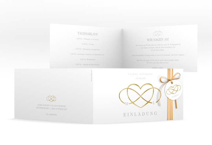 Hochzeitseinladung Infinity lange Klappkarte quer grau gold