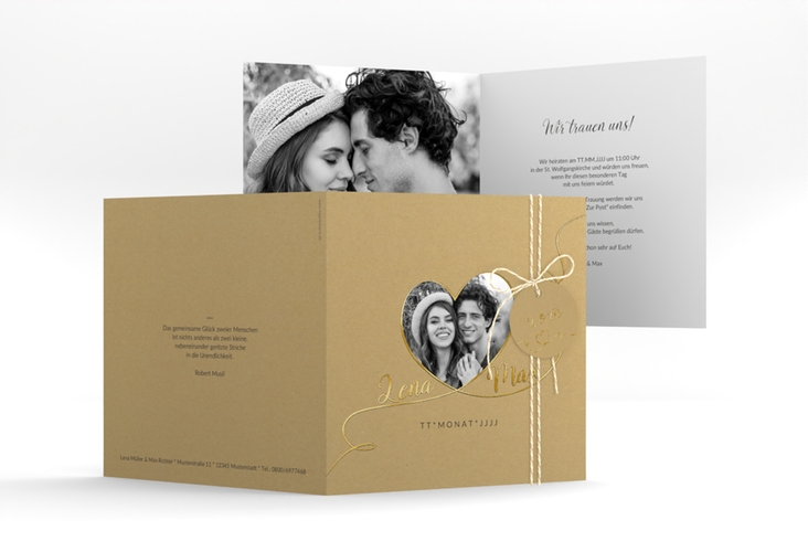 Hochzeitseinladung Herzensbund quadr. Klappkarte schwarz gold