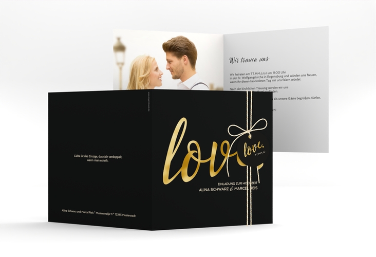 Hochzeitseinladung Glam quadr. Klappkarte schwarz gold