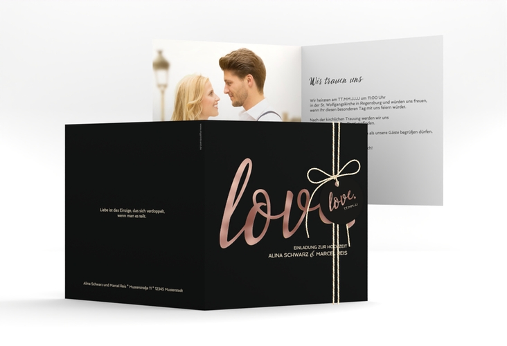 Hochzeitseinladung Glam quadr. Klappkarte schwarz rosegold