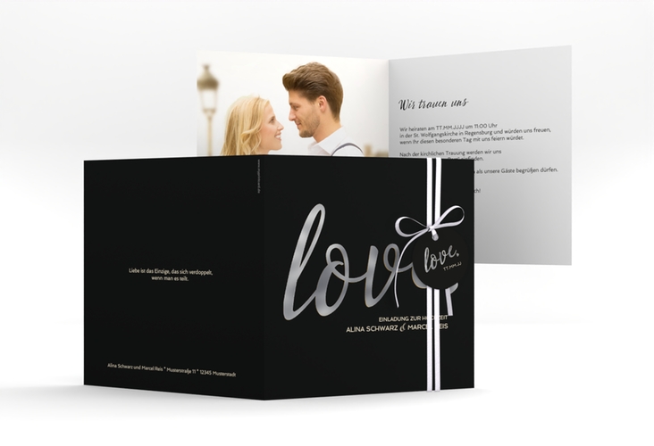 Hochzeitseinladung Glam quadr. Klappkarte schwarz silber