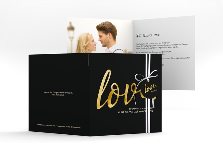 Hochzeitseinladung Glam quadr. Klappkarte schwarz gold