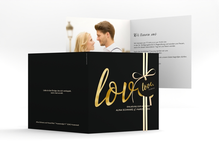 Hochzeitseinladung Glam quadr. Klappkarte schwarz gold